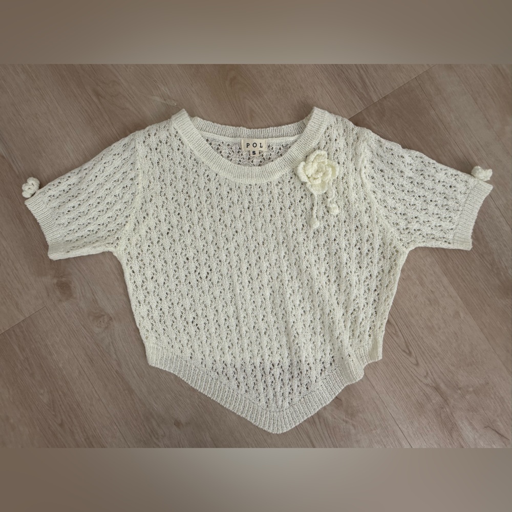 POL Cream Knit Crop Top with Floral Detail